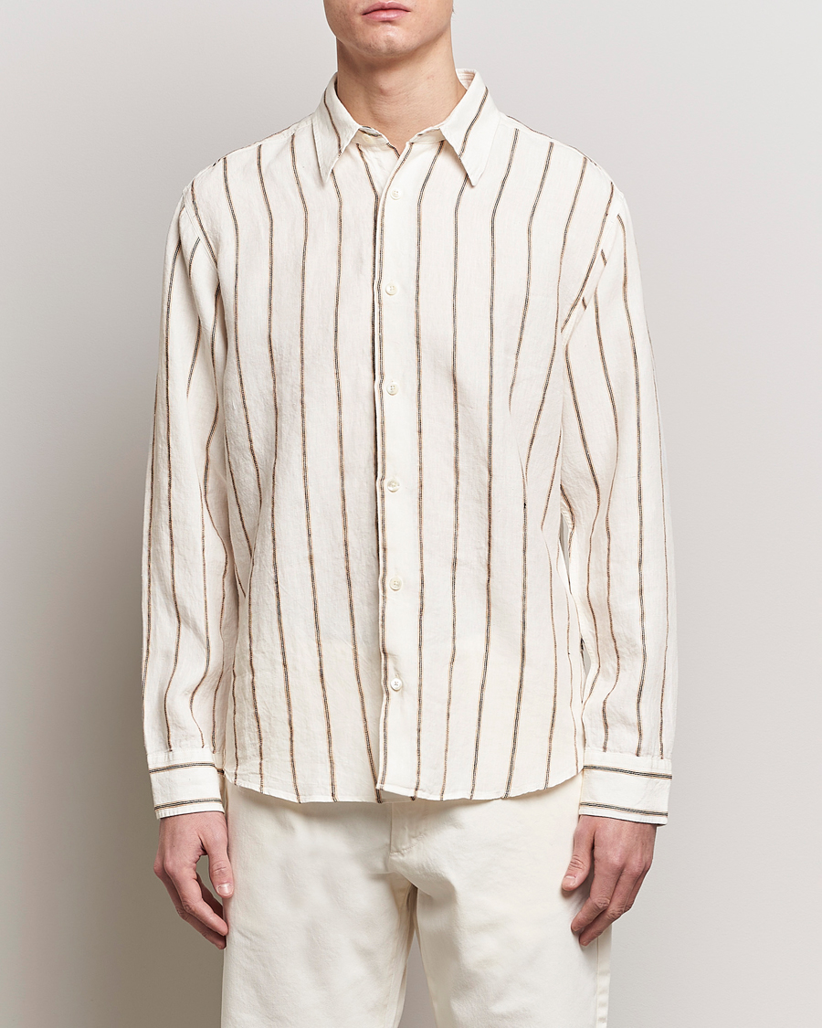 Herr | NN07 | NN07 | Quinsy Striped Linen Shirt Ecru Multi