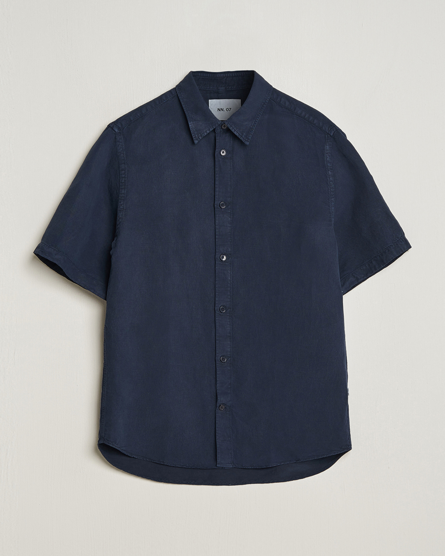 Herr | Skjortor | NN07 | Arne Tencel/Linen Short Sleeve Shirt Navy Blue
