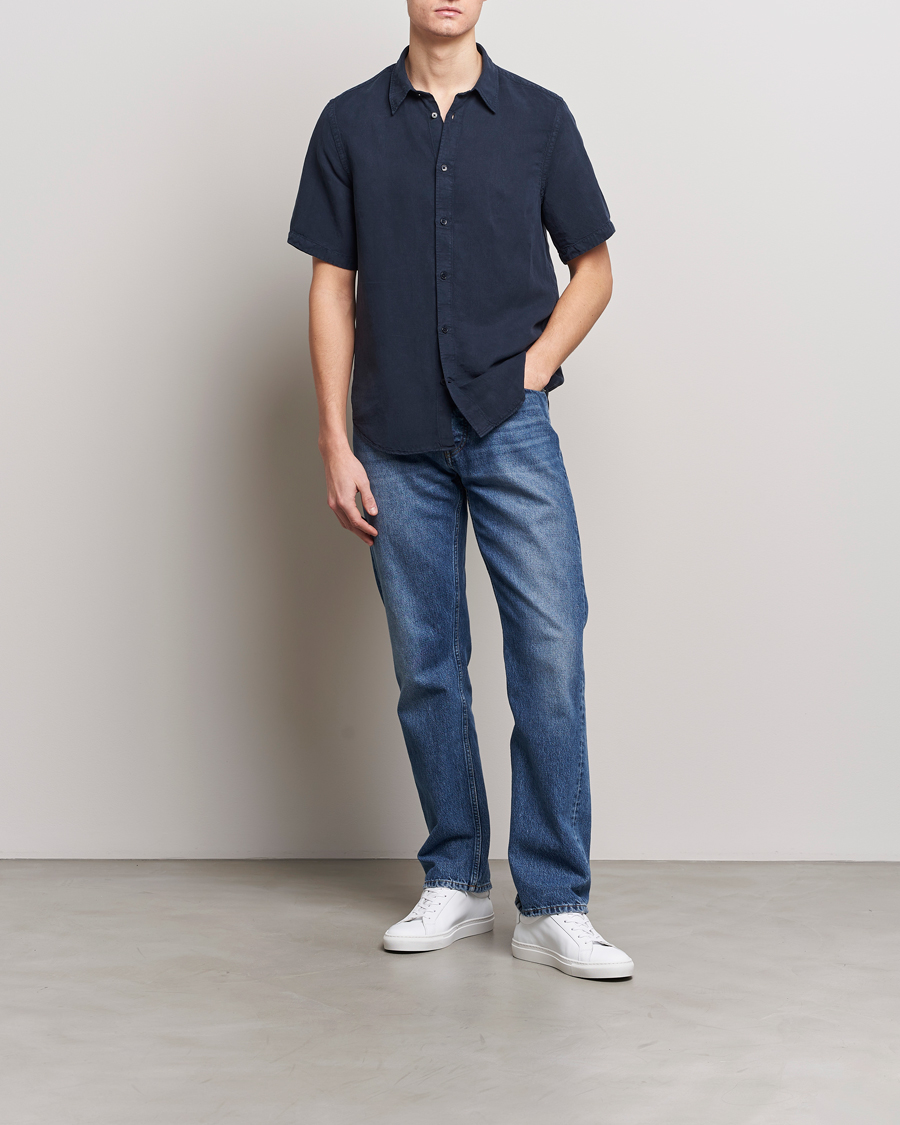 Herr | Skjortor | NN07 | Arne Tencel/Linen Short Sleeve Shirt Navy Blue