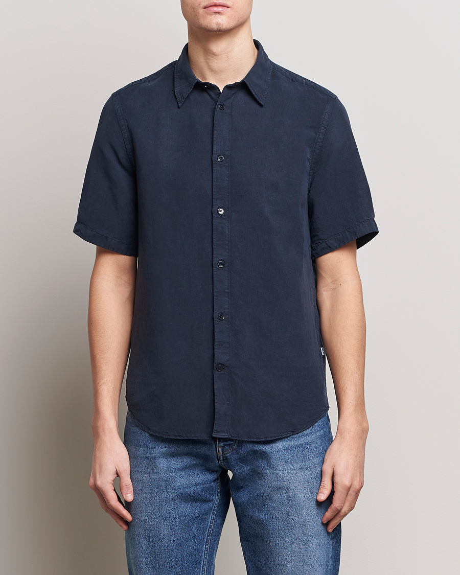 Herr | Kortärmade skjortor | NN07 | Arne Tencel/Linen Short Sleeve Shirt Navy Blue