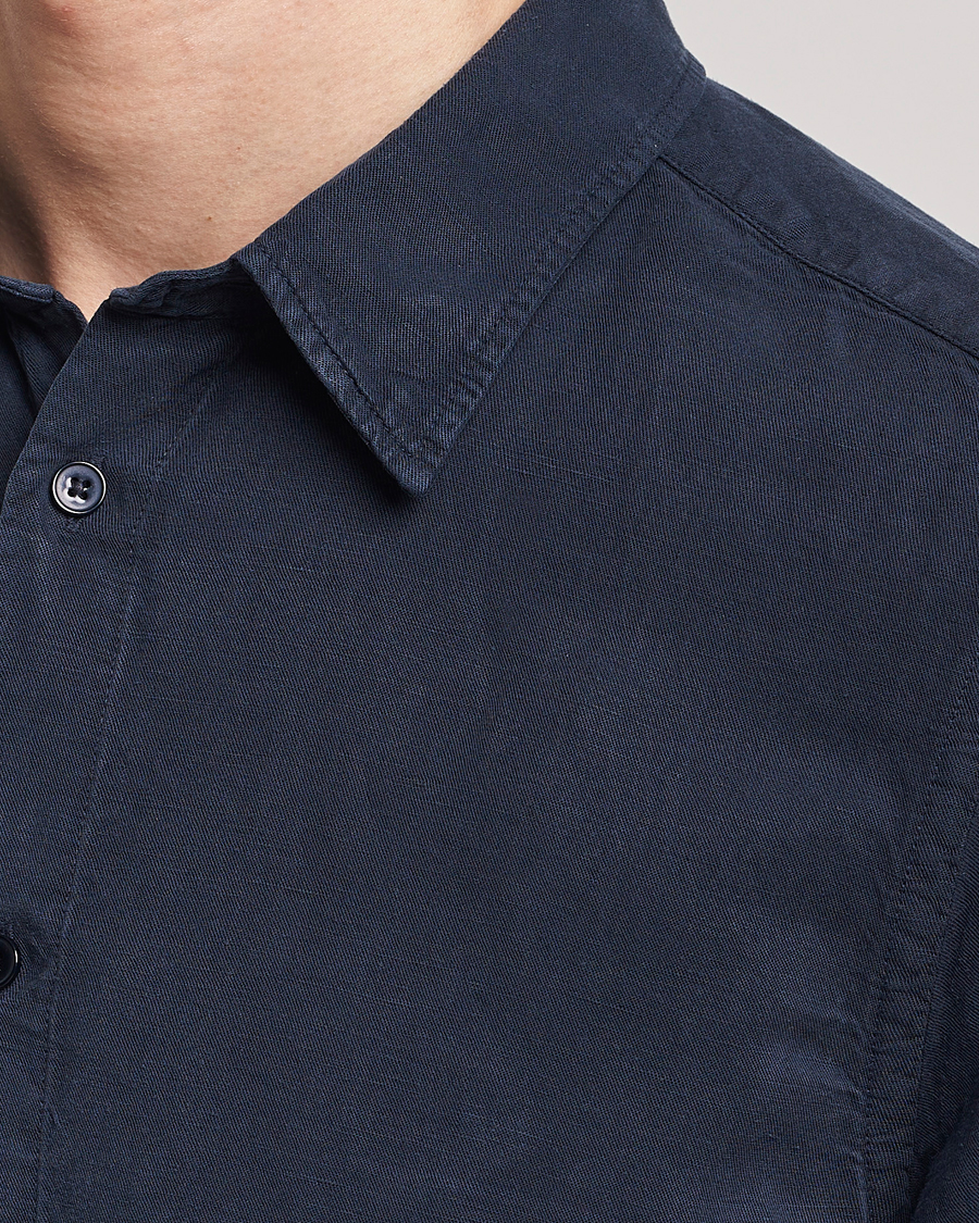 Herr | Skjortor | NN07 | Arne Tencel/Linen Short Sleeve Shirt Navy Blue