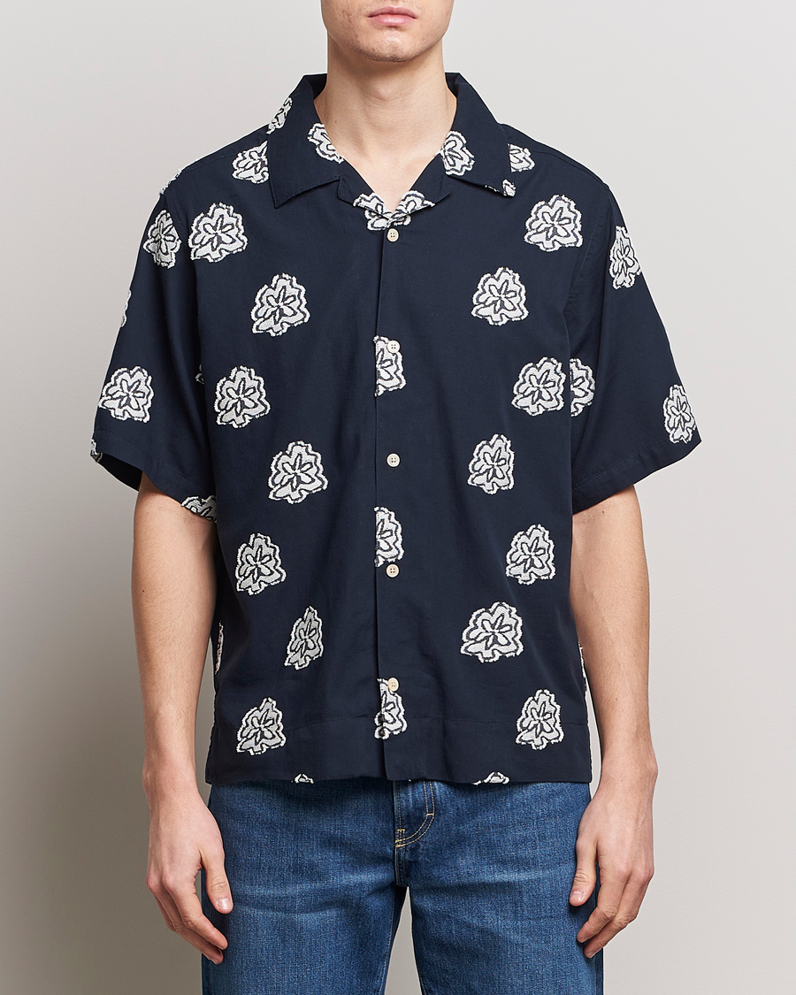 Herr | Kortärmade skjortor | NN07 | Leo Printed Short Sleeve Shirt Navy Blue