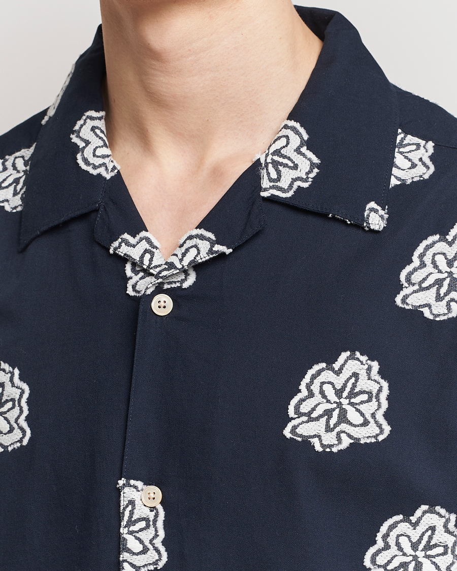 Herr | Skjortor | NN07 | Leo Printed Short Sleeve Shirt Navy Blue