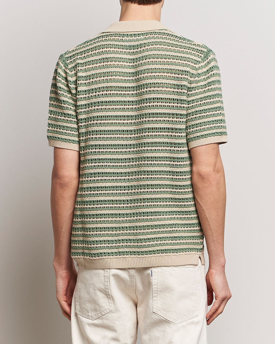 Herr | Skjortor | NN07 | Henry Knitted Striped Short Shleeve Shirt Ecru/Green