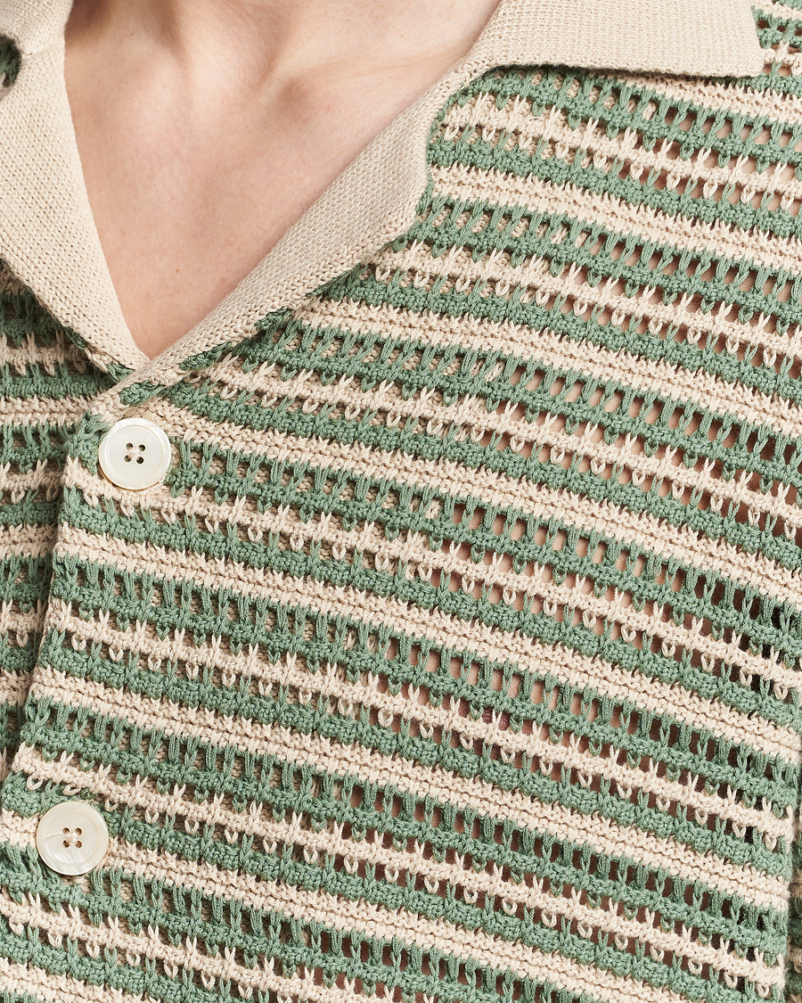 Herr | Skjortor | NN07 | Henry Knitted Striped Short Shleeve Shirt Ecru/Green
