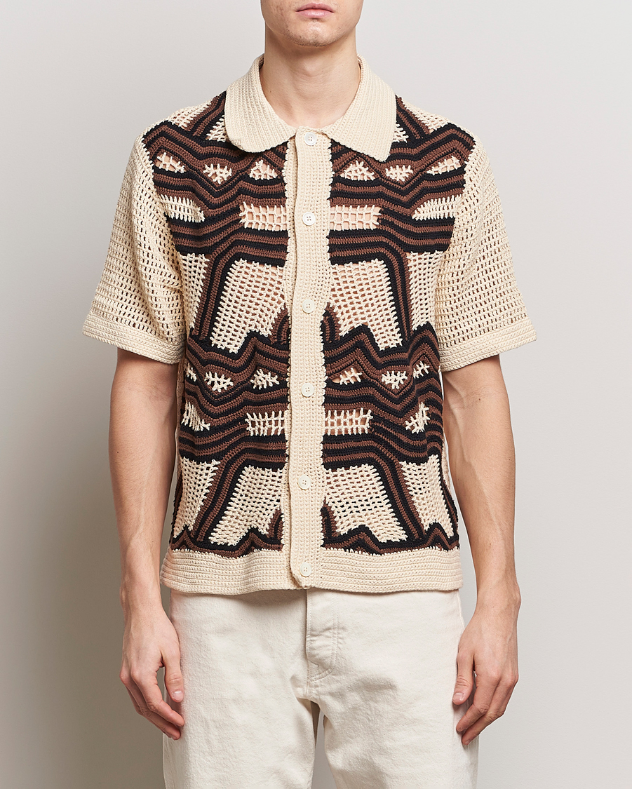 Herr | Business & Beyond | NN07 | Nolan Croche Knitted Short Sleeve Shirt Ecru