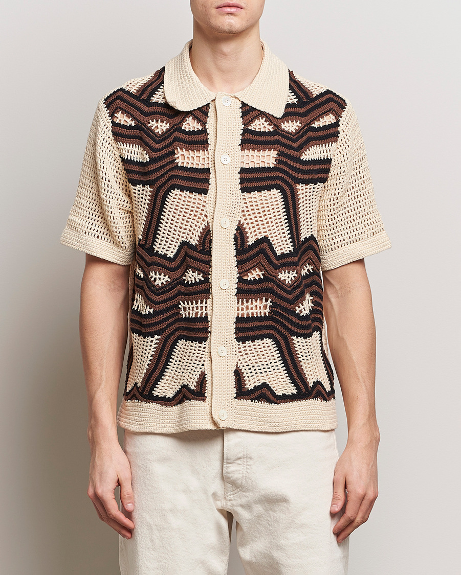 Herre |  | NN07 | Nolan Croche Knitted Short Sleeve Shirt Ecru