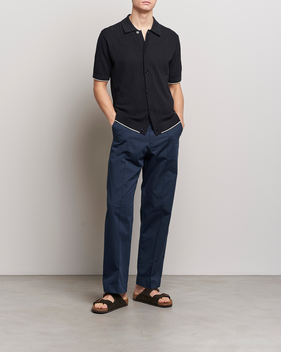 Herr | Skjortor | NN07 | Nalo Structured Knitted Short Sleeve Shirt Navy Blue