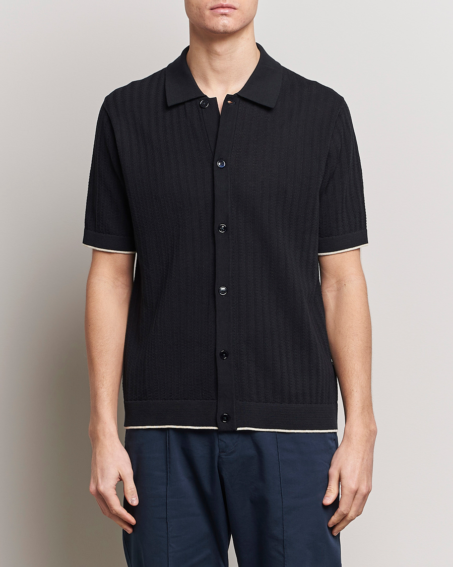 Herr | Skjortor | NN07 | Nalo Structured Knitted Short Sleeve Shirt Navy Blue