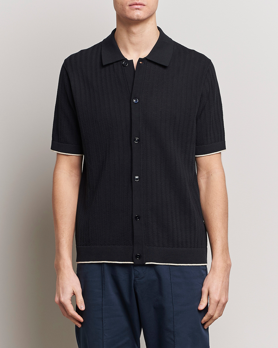 Herr | Kortärmade skjortor | NN07 | Nalo Structured Knitted Short Sleeve Shirt Navy Blue