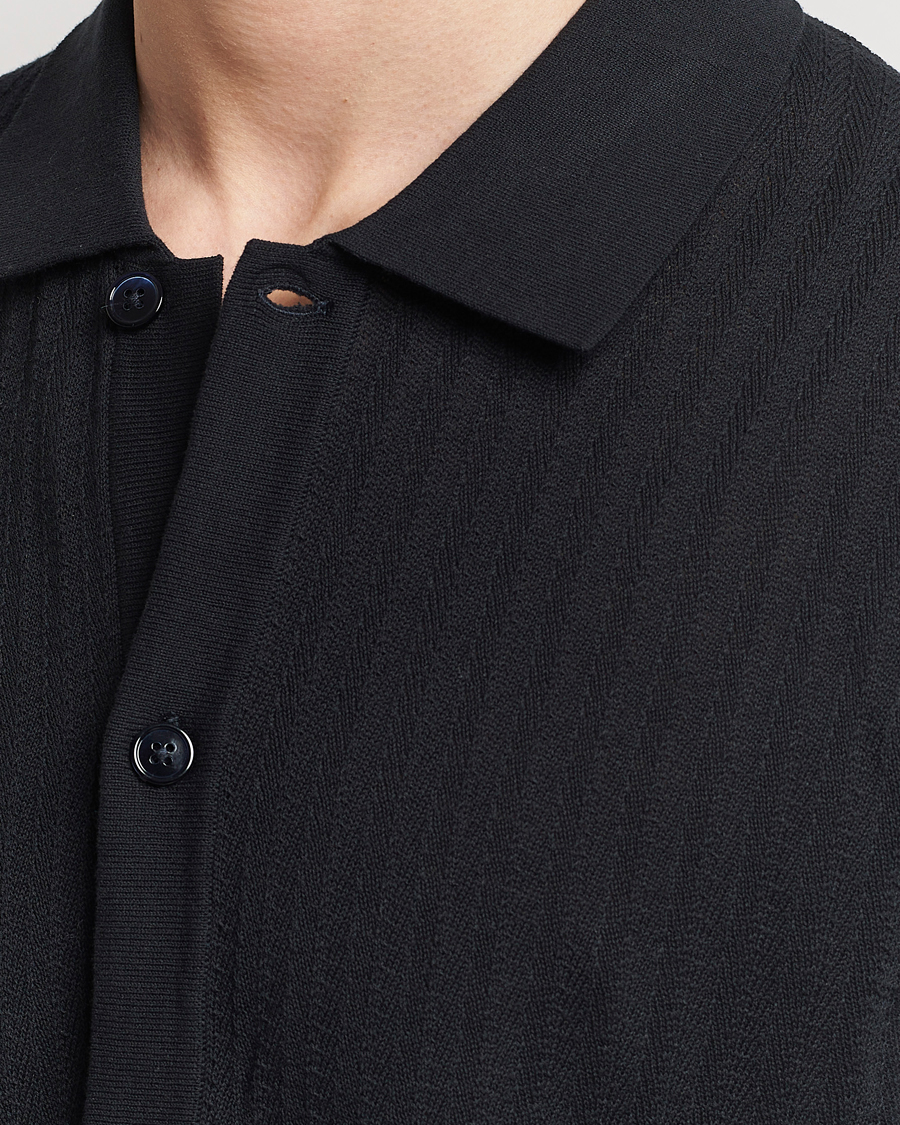 Herr | Skjortor | NN07 | Nalo Structured Knitted Short Sleeve Shirt Navy Blue