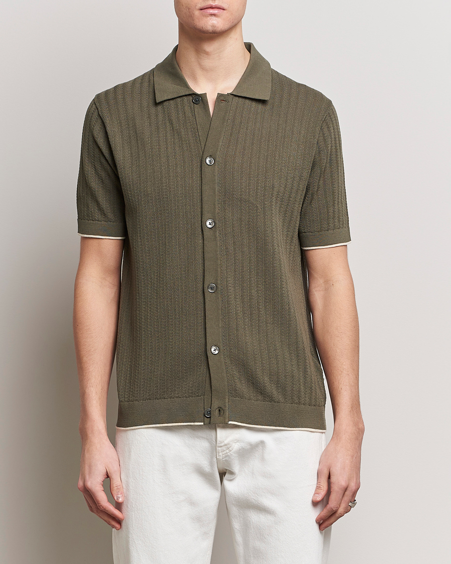 Herre |  | NN07 | Nalo Structured Knitted Short Sleeve Shirt Green