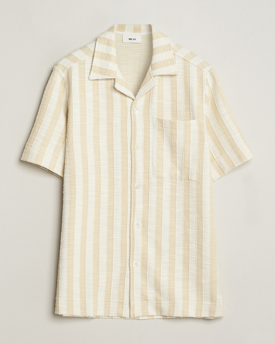 Herr | Skjortor | NN07 | Julio Striped Short Sleeve Shirt Khaki/White