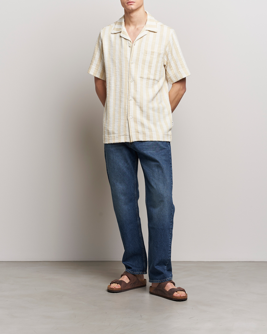 Herr | Skjortor | NN07 | Julio Striped Short Sleeve Shirt Khaki/White