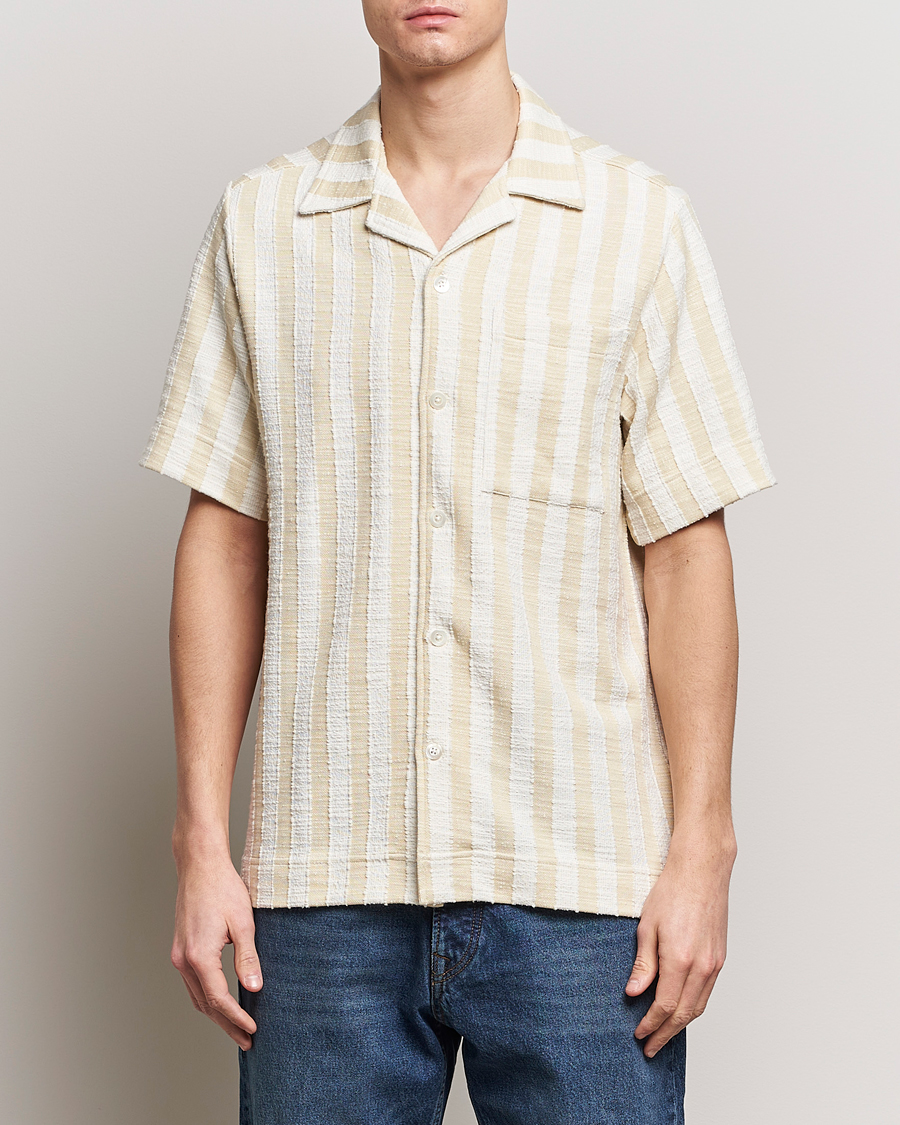 Herr | Casual | NN07 | Julio Striped Short Sleeve Shirt Khaki/White