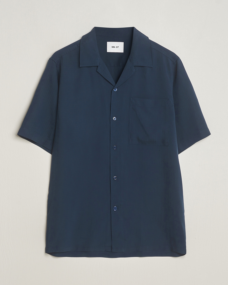 Herr | Skjortor | NN07 | Julio Ripstop Short Sleeve Shirt Navy Blue