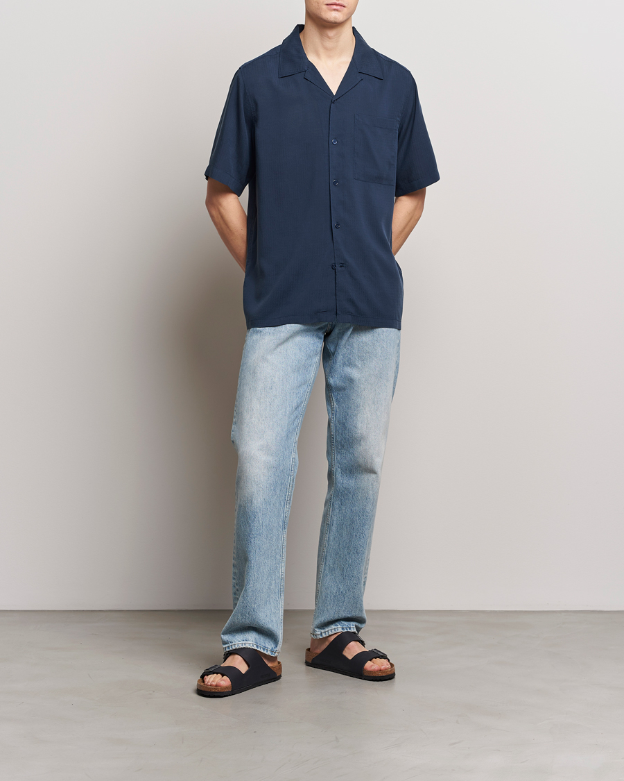 Herr | Skjortor | NN07 | Julio Ripstop Short Sleeve Shirt Navy Blue