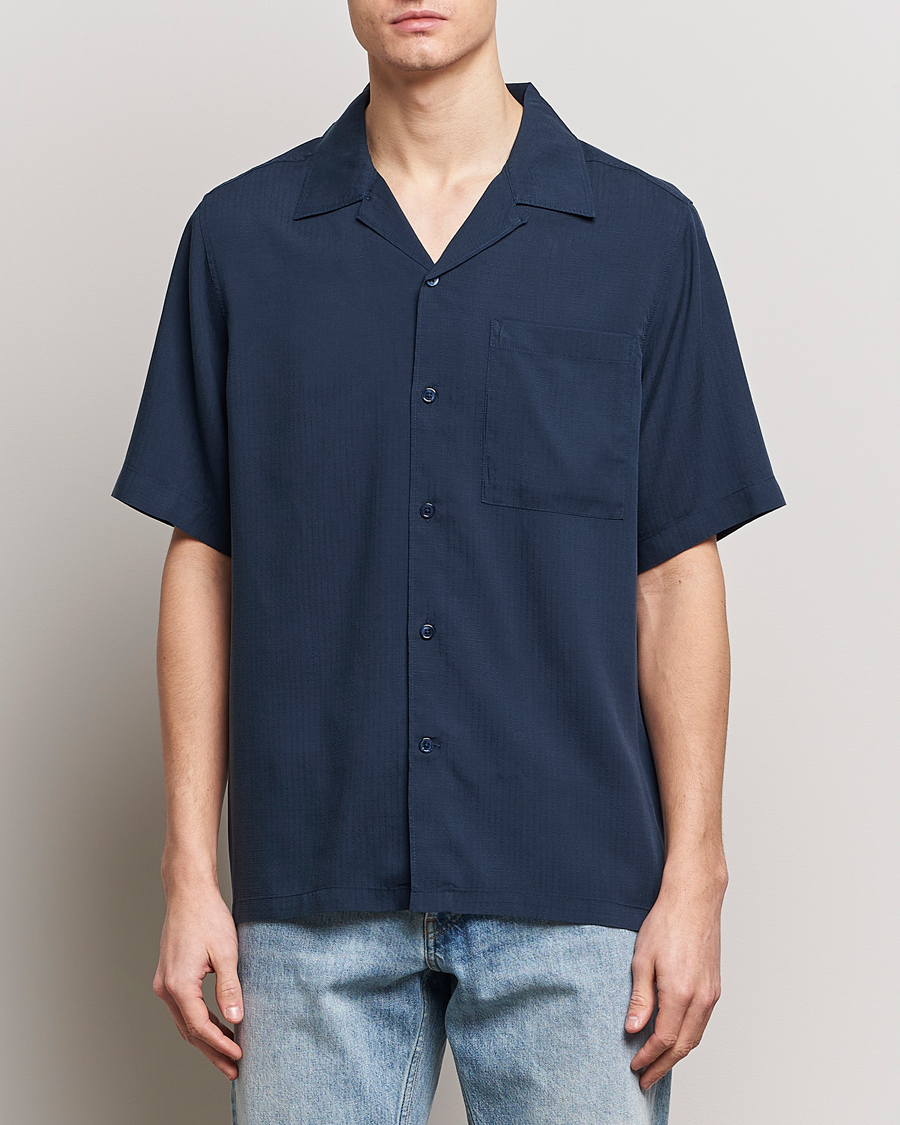 Herr | Kortärmade skjortor | NN07 | Julio Ripstop Short Sleeve Shirt Navy Blue