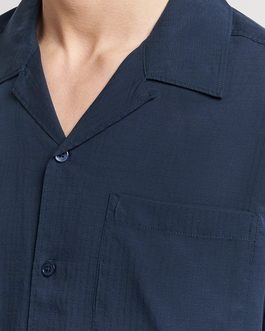 Herr | Skjortor | NN07 | Julio Ripstop Short Sleeve Shirt Navy Blue