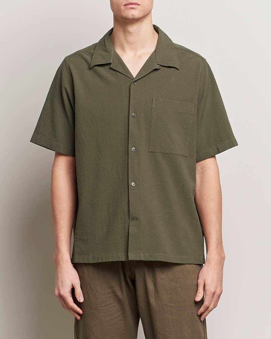 Herr | Kortärmade skjortor | NN07 | Julio Seersucker Short Sleeve Shirt Capers Green