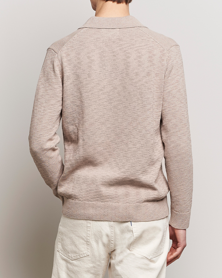 Herr | Tröjor | NN07 | Ryan Long Sleeve Open Collar Knitted Polo Khaki Stone