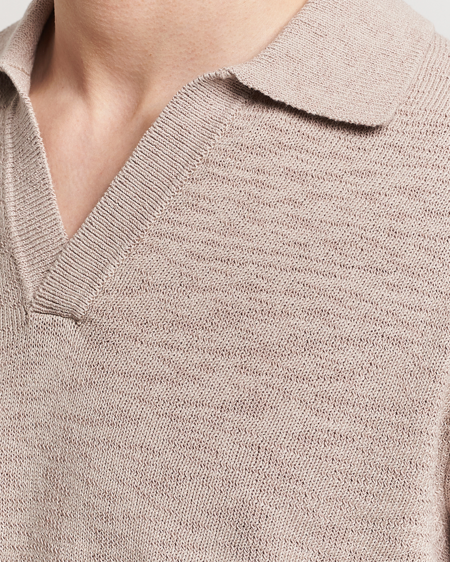 Herr | Tröjor | NN07 | Ryan Long Sleeve Open Collar Knitted Polo Khaki Stone