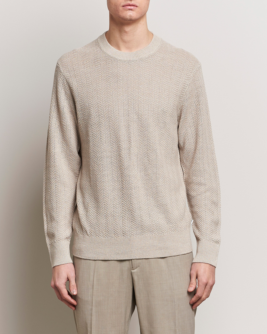 Herr | 20% rea | NN07 | Jaden Knitted Linen Crew Neck Sweater Irish Cream
