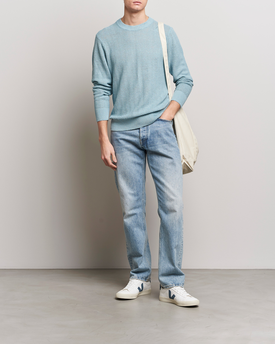 Herr | Tröjor | NN07 | Jaden Knitted Linen Crew Neck Sweater Winter Sky