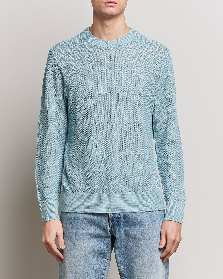 Herr | 20% rea | NN07 | Jaden Knitted Linen Crew Neck Sweater Winter Sky 