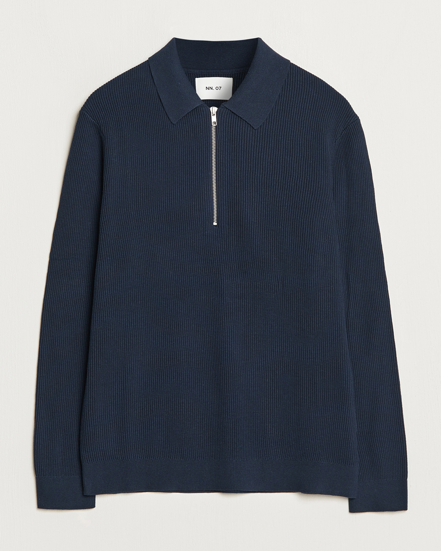 Herr | Tröjor | NN07 | Hansie Knitted Half Zip Navy Blue
