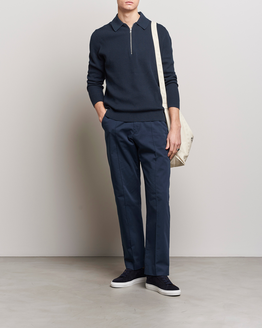 Herr | Tröjor | NN07 | Hansie Knitted Half Zip Navy Blue
