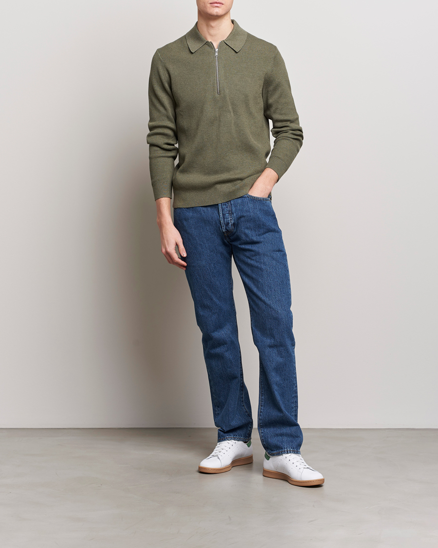 Herr | Tröjor | NN07 | Hansie Knitted Half Zip Capers Green