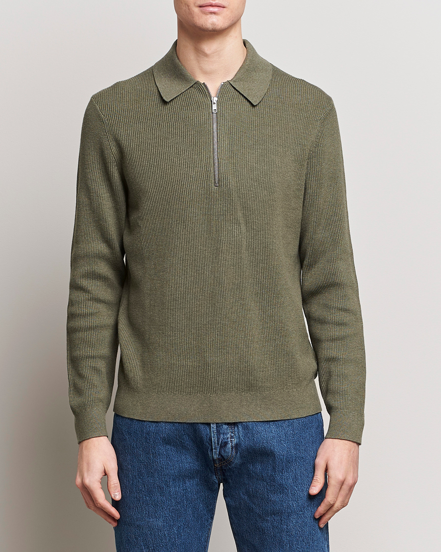 Herr | Rea kläder | NN07 | Hansie Knitted Half Zip Capers Green