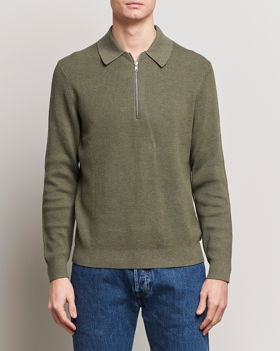 Herr | Tröjor | NN07 | Hansie Knitted Half Zip Capers Green