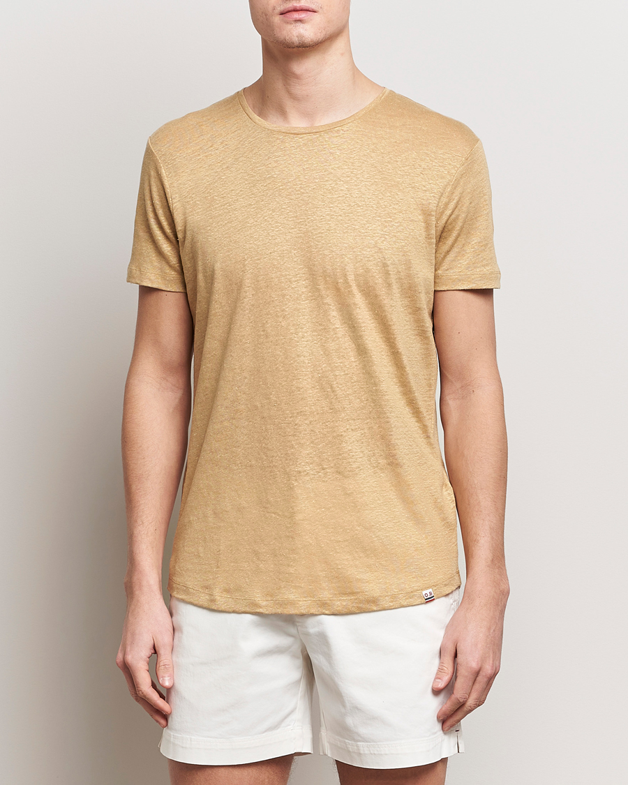 Herr | Best of British | Orlebar Brown | OB Linen Crew Neck Tee Biscuit