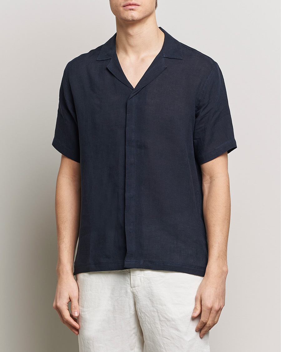 Herr | Best of British | Orlebar Brown | Maitan Short Sleeve Linen Shirt Night Iris