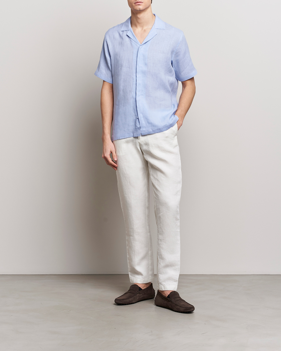 Herr | Skjortor | Orlebar Brown | Maitan Short Sleeve Linen Shirt Soft Blue