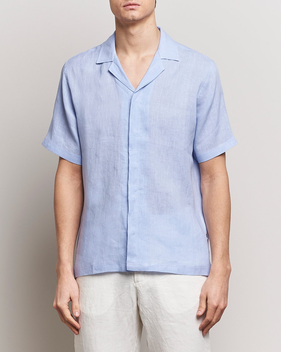 Herr | Orlebar Brown | Orlebar Brown | Maitan Short Sleeve Linen Shirt Soft Blue