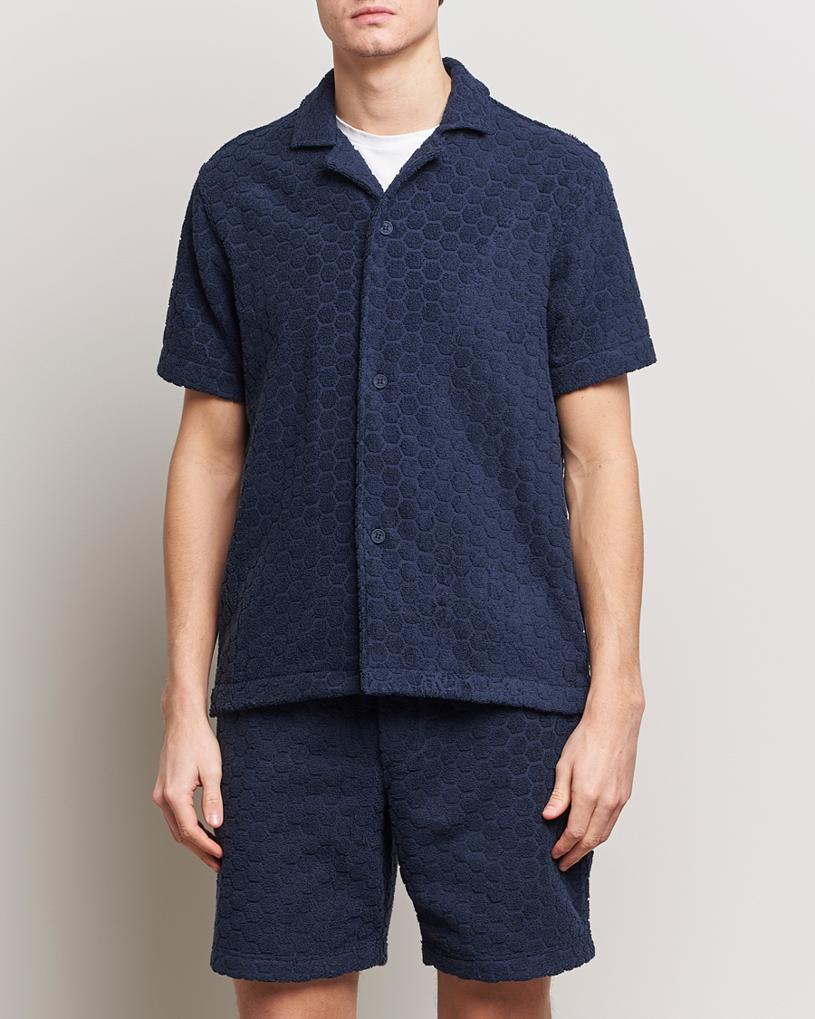 Herr | Skjortor | Orlebar Brown | Howell Atom Towelling Short Sleeve Shirt Night Iris