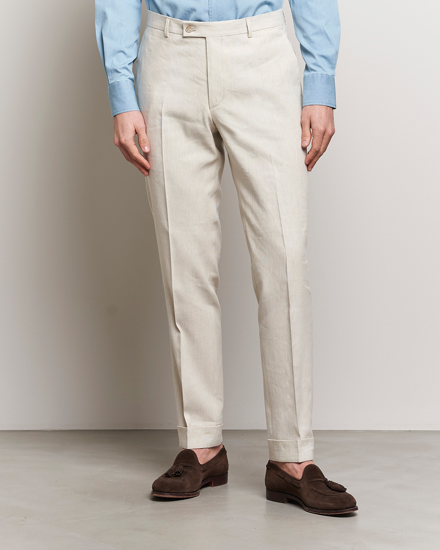 Herr | Kläder | Morris Heritage | Jack Summer Linen Trousers Beige