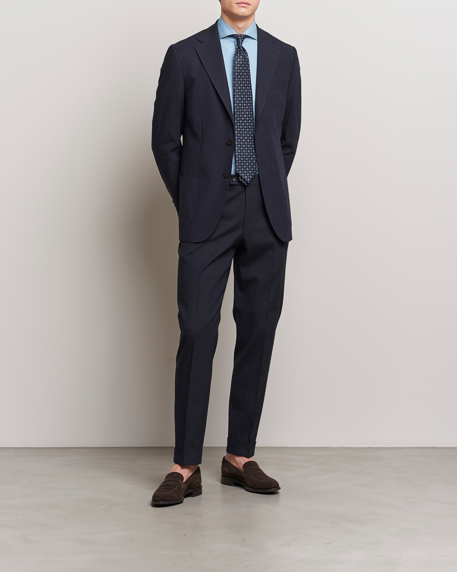 Herr | Byxor | Morris Heritage | Jack Summer Linen Trousers Navy