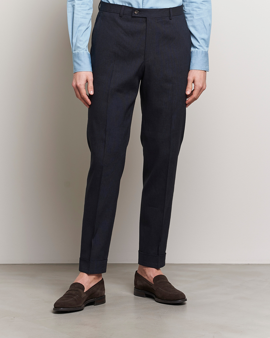 Herr | Preppy Authentic | Morris Heritage | Jack Summer Linen Trousers Navy
