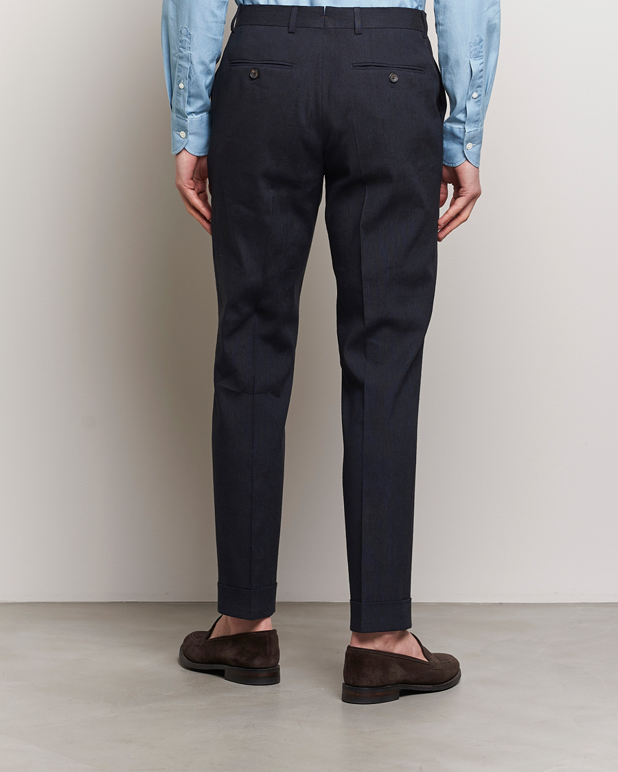 Herr | Byxor | Morris Heritage | Jack Summer Linen Trousers Navy