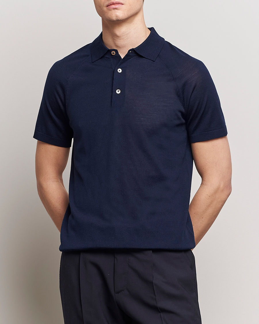 Herr | Morris Heritage | Morris Heritage | Fleming Short Sleeve Merino Polo Navy