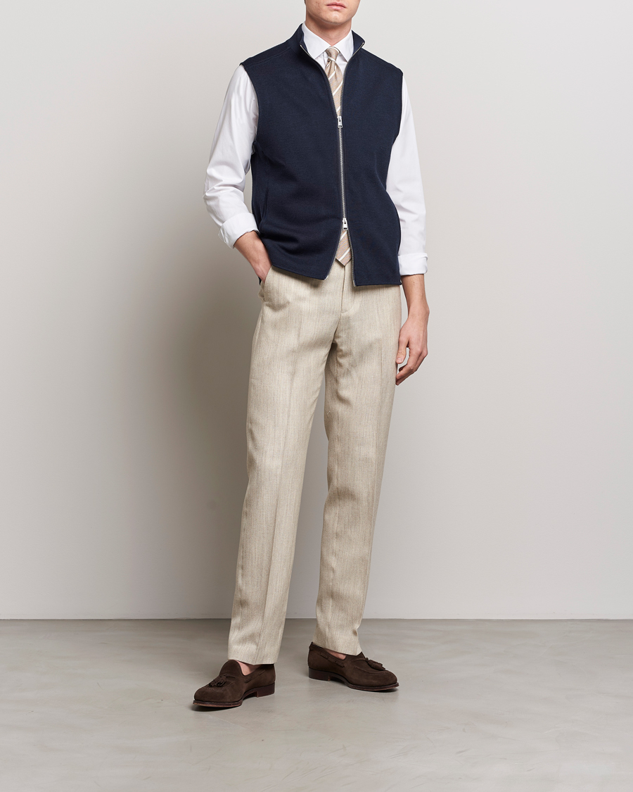 Herr | Tröjor | Morris Heritage | Kayden Merino Full Zip Vest Navy