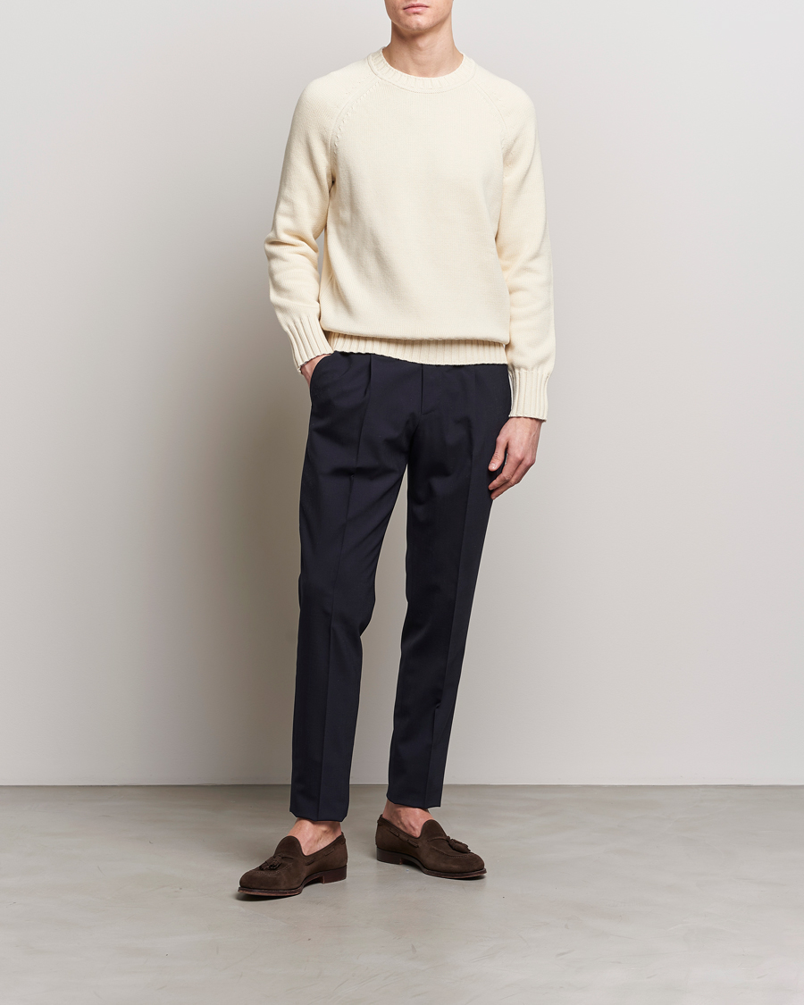 Herr | Tröjor | Morris Heritage | Bennet Knitted Cotton/Cashmere Crew Neck Off White
