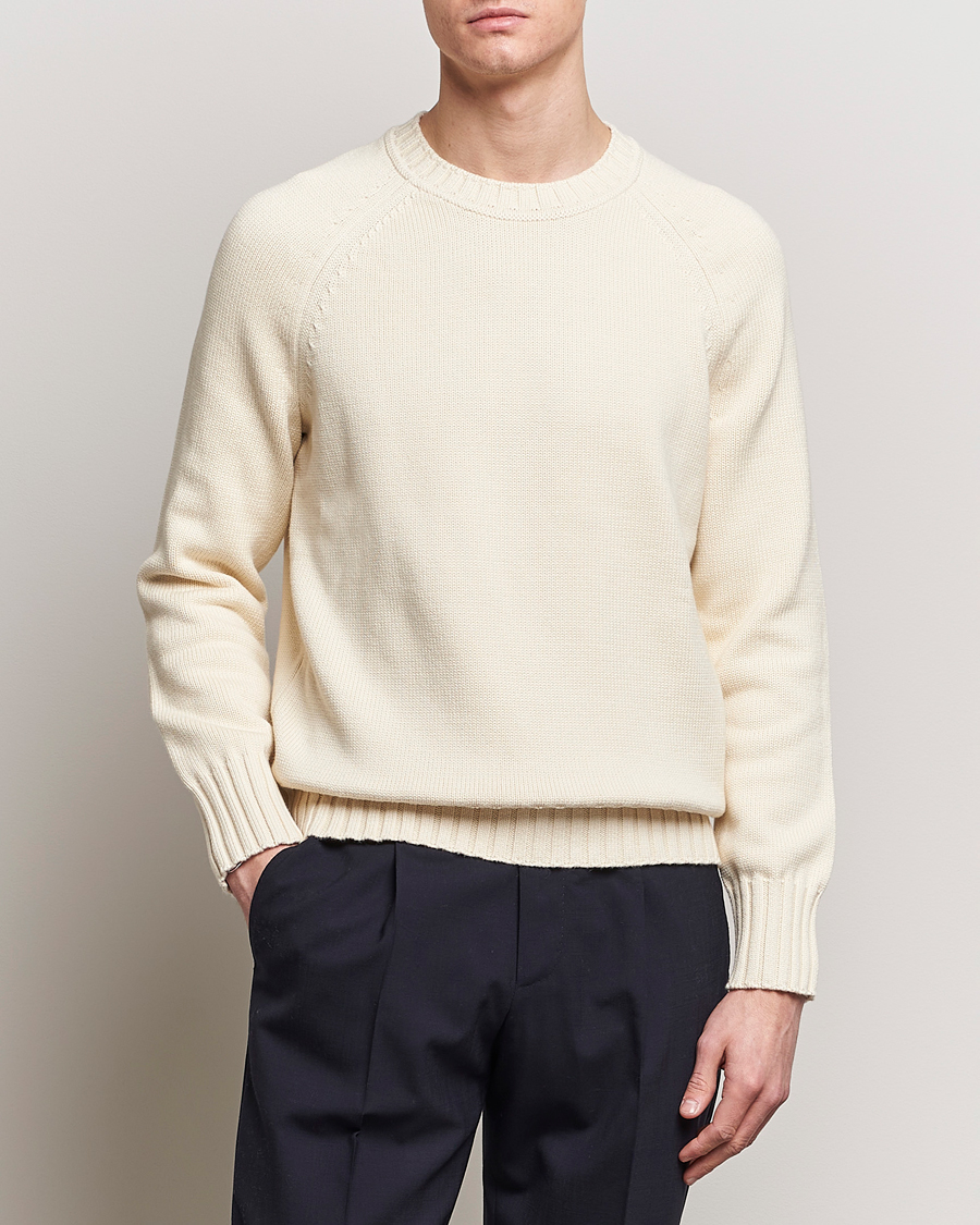 Herr | Morris | Morris Heritage | Bennet Knitted Cotton/Cashmere Crew Neck Off White