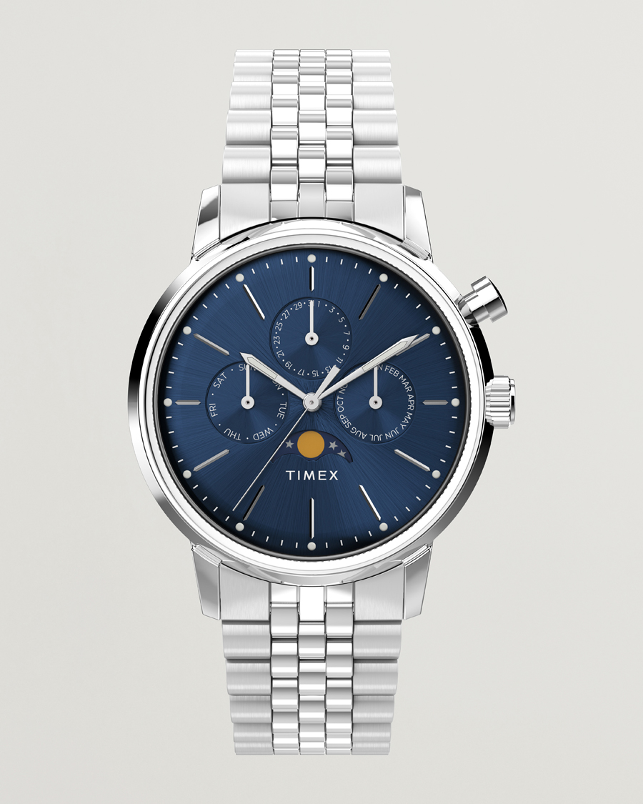 Herr | Timex Marlin Moon Phase Quartz Steel 40mm Blue Dial | Timex | Marlin Moon Phase Quartz Steel 40mm Blue Dial