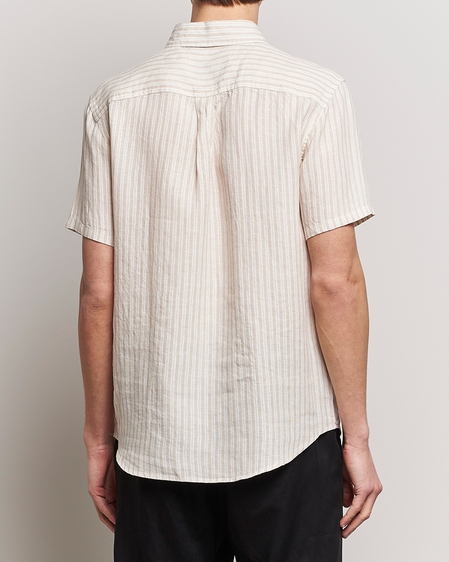 Herr | Skjortor | LES DEUX | Kris Linen Striped Short Sleeve Shirt Sand/Ivory