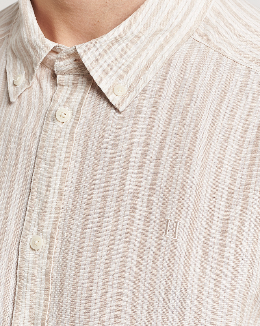 Herr | Skjortor | LES DEUX | Kris Linen Striped Short Sleeve Shirt Sand/Ivory